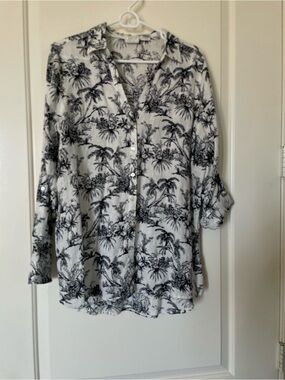 C&C California White and Black Palm Print Button-Down Shirt & Pants set